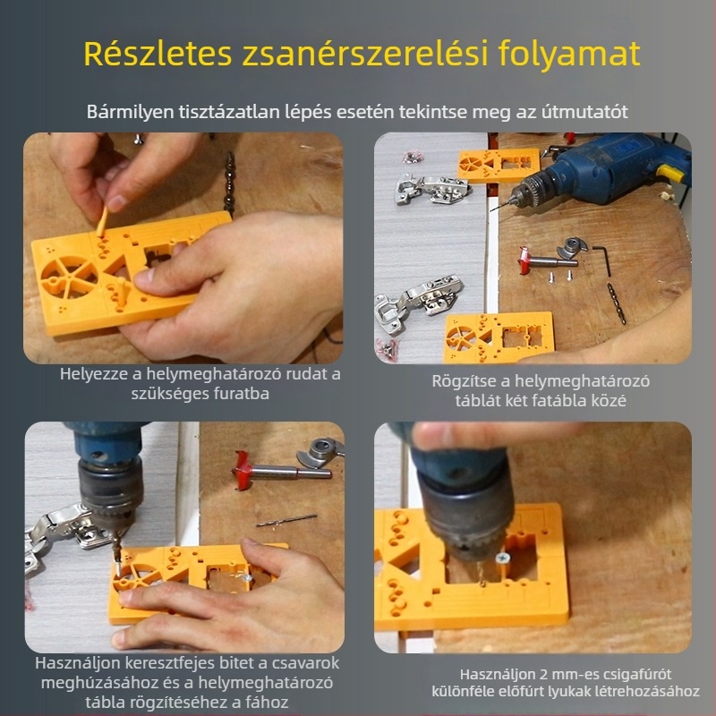Zsanérnyílásnyitó készlet visszacsapó mechanizmussal szekrényekhez és fa panelokhoz