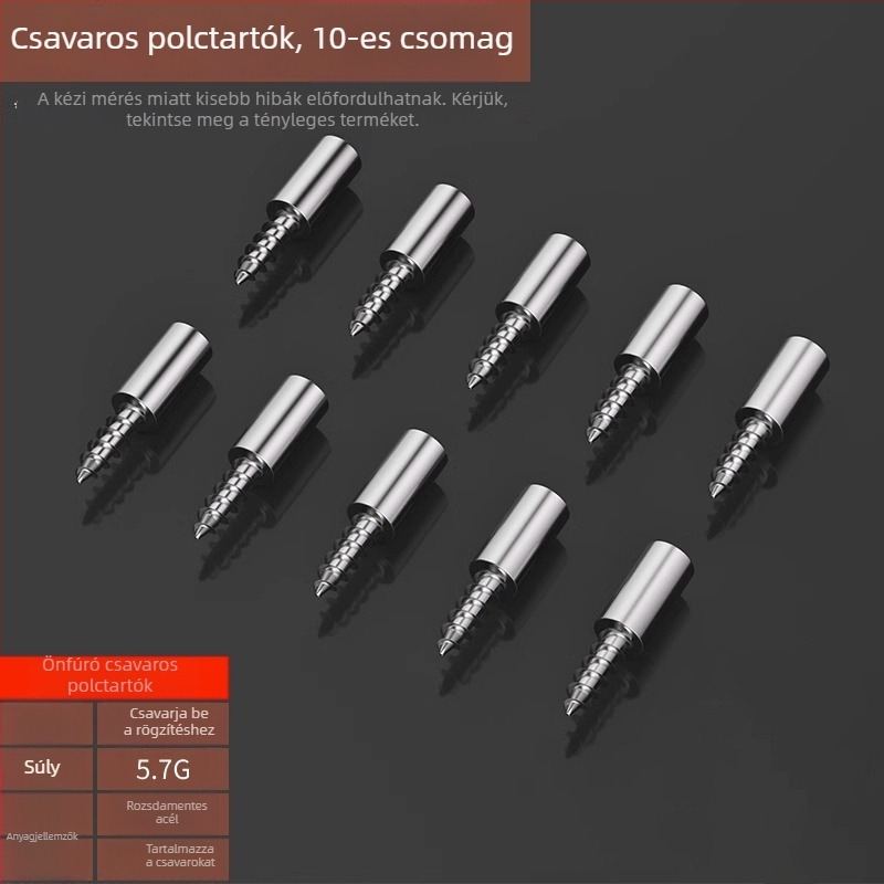 Integrált önmetsző csavaros polctartó ruhásszekrényekhez és válaszfal panelekhez