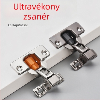 Hidraulikus csillapító zsanér ultra rövid karú kivitelben szekrényajtókhoz, rozsdamentes acél, 1 mm vastagság, külső keret keskeny oldallappal
