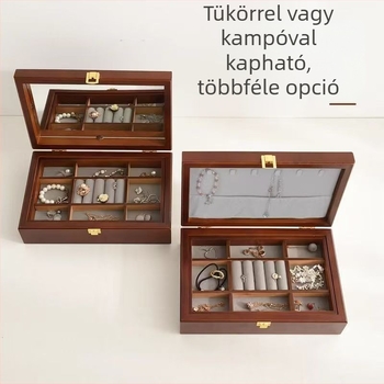 Elegáns fenyőfa ékszerdoboz – gyűrűtároló és vintage sminktartó