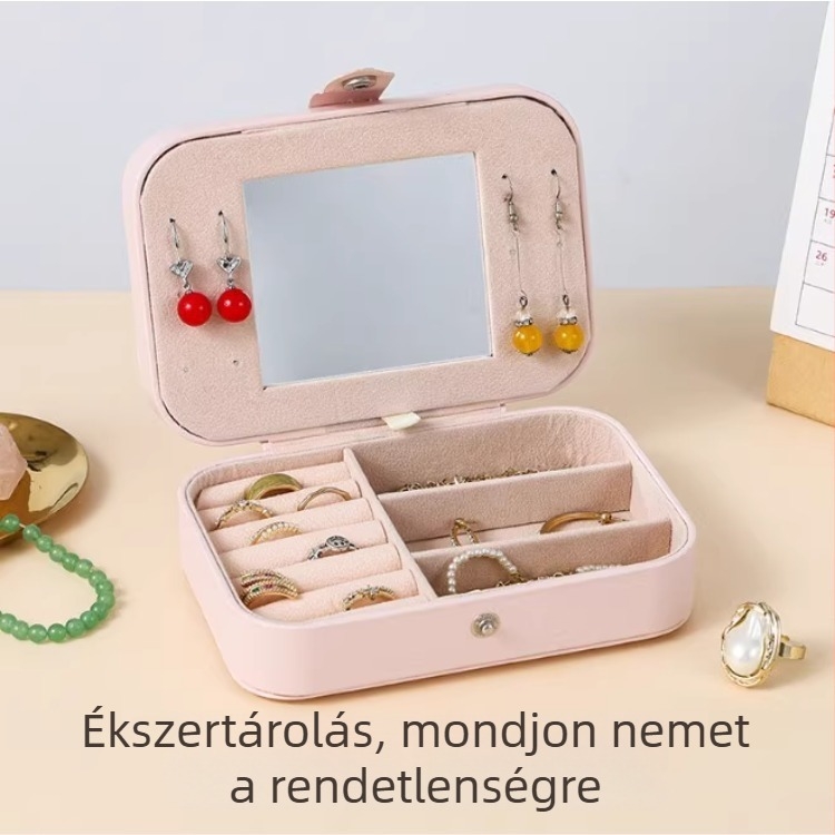 Hordozható ékszertároló doboz, utazáshoz ideális, kompakt, elegáns, nagy kapacitású, fülbevalók, gyűrűk és nyakláncok számára