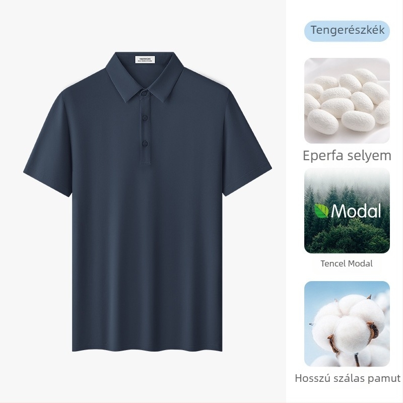 Férfi polo Mulberry selyemmel és merceizált modal keverék, rövid ujjú, nyári, galléros