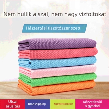 Mikroszálas konyhai tisztító kendő korall velúrral és hal pikkely minta, megerősített, nem tapad a zsírokhoz, dupla rétegű edénykendő, nedvszívó kéztörlő.