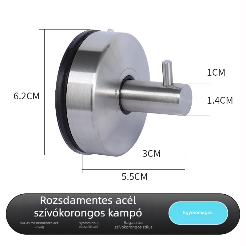 Rozsdamentes acélból készült vákuumos kampó konyhába és fürdőszobába – erős, fúrás nélküli, törölköző- és tároló használatra, 5 kg-ig terhelhetőség
