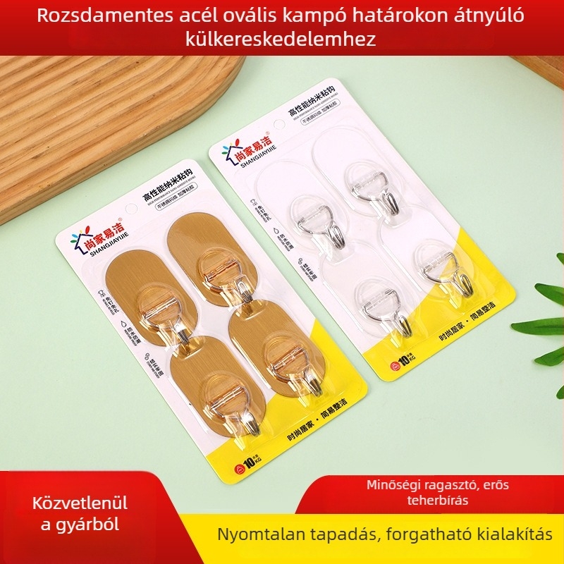 Megvastagított erős ragasztóhorogok fúrás nélkül, 5–10 kg teherbírás, ovális kialakítás, négy darabos készlet, rozsdamentes acélból, otthoni használatra