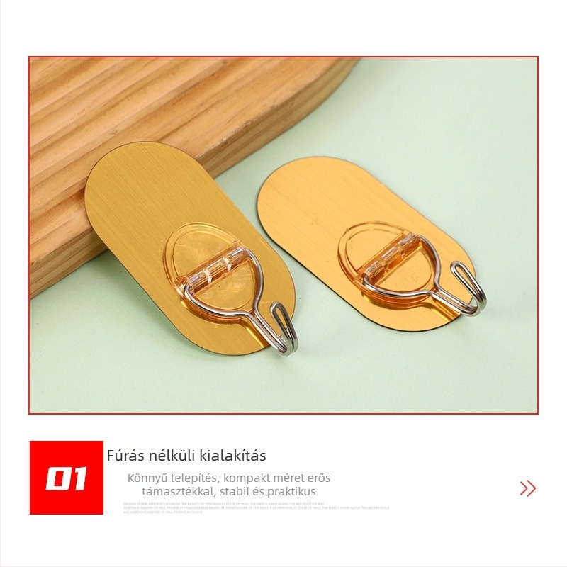 Megvastagított erős ragasztóhorogok fúrás nélkül, 5–10 kg teherbírás, ovális kialakítás, négy darabos készlet, rozsdamentes acélból, otthoni használatra