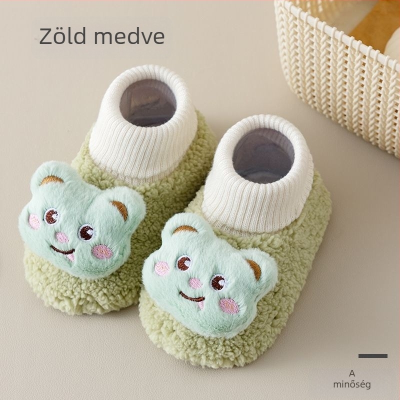 Baba cipők fleece-béléssel az őszi–téli szezonra, meleg és kényelmes pamutból, magas szárú beltéri papucs újszülötteknek