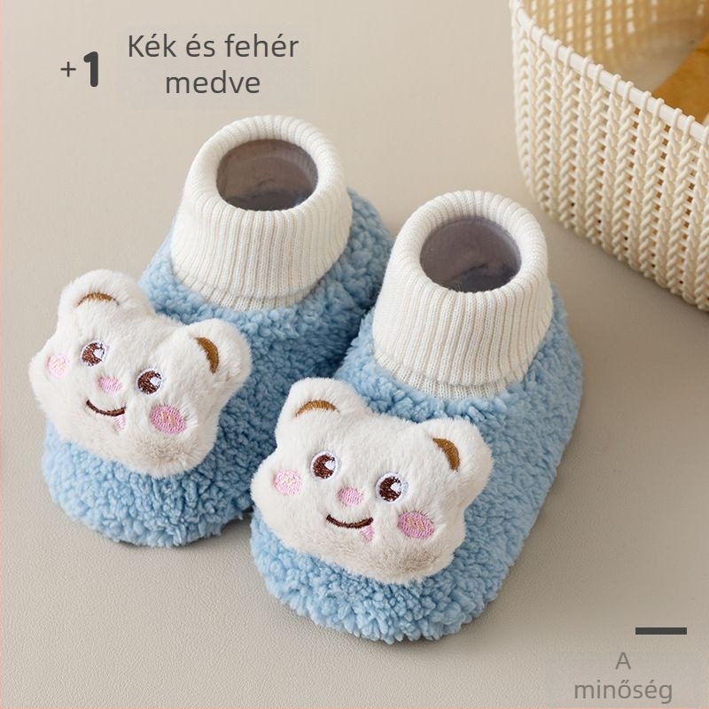 Baba cipők fleece-béléssel az őszi–téli szezonra, meleg és kényelmes pamutból, magas szárú beltéri papucs újszülötteknek