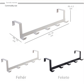 Vasból készült ajtóra szerelhető ruhafogas, több kampó, modern minimalist dizájn