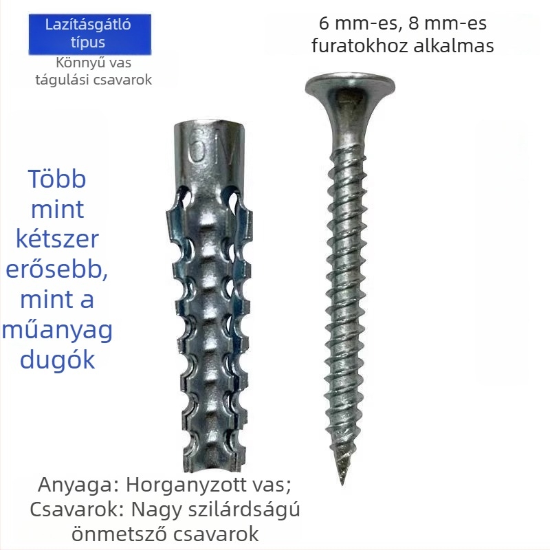Rozsdamentes acél expanziós csavarok könnyű üreges téglákhoz, integrált szeg és fém expanziós hüvely dugóval