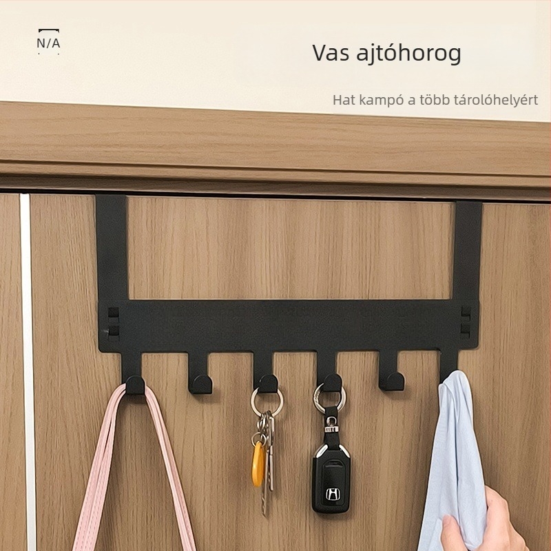 Fúrás nélküli ajtóakasztó, vasból készült ruhakapó, modern minimalist dizájn, 3+ sor horog, 5 kg teherbírás