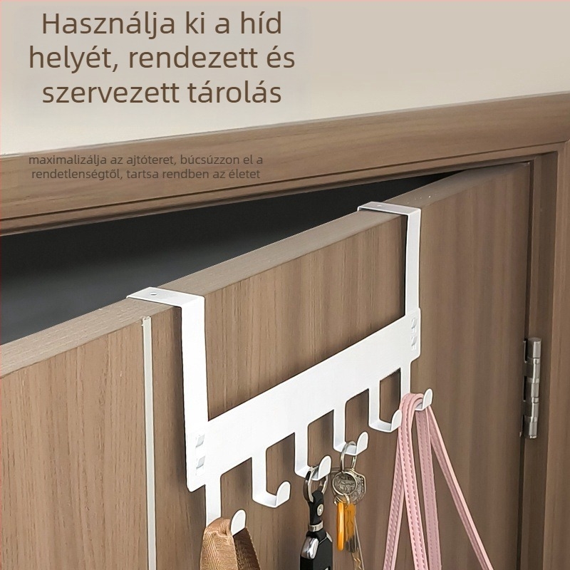 Fúrás nélküli ajtóakasztó, vasból készült ruhakapó, modern minimalist dizájn, 3+ sor horog, 5 kg teherbírás