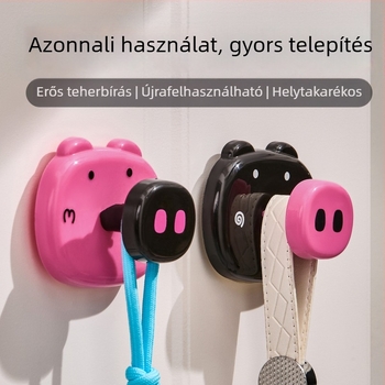 Aranyos malac 3D szívókampó – lyuk nélküli dekoratív akasztó ruhákhoz, sapkákhoz és táskákhoz, dupla kampó, 2 db