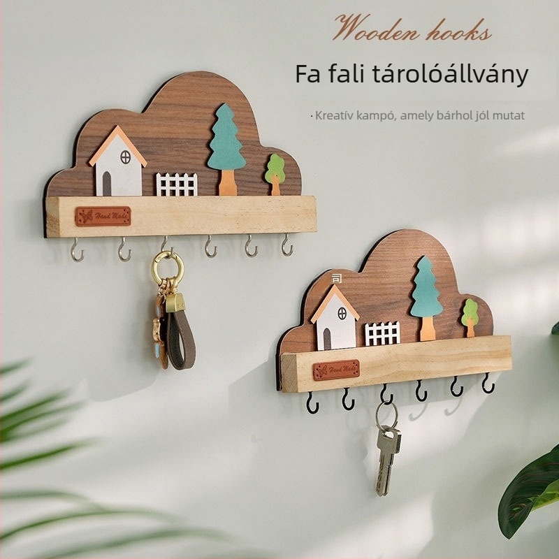 Fából készült, falra szerelhető kulcstartó bejárathoz – aranyos, kreatív dekoráció