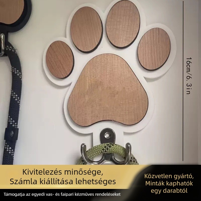 Fa falikampó kutya tappancs mintával, ruhákhoz és kutyahámhoz, kreatív falidekor és tároló
