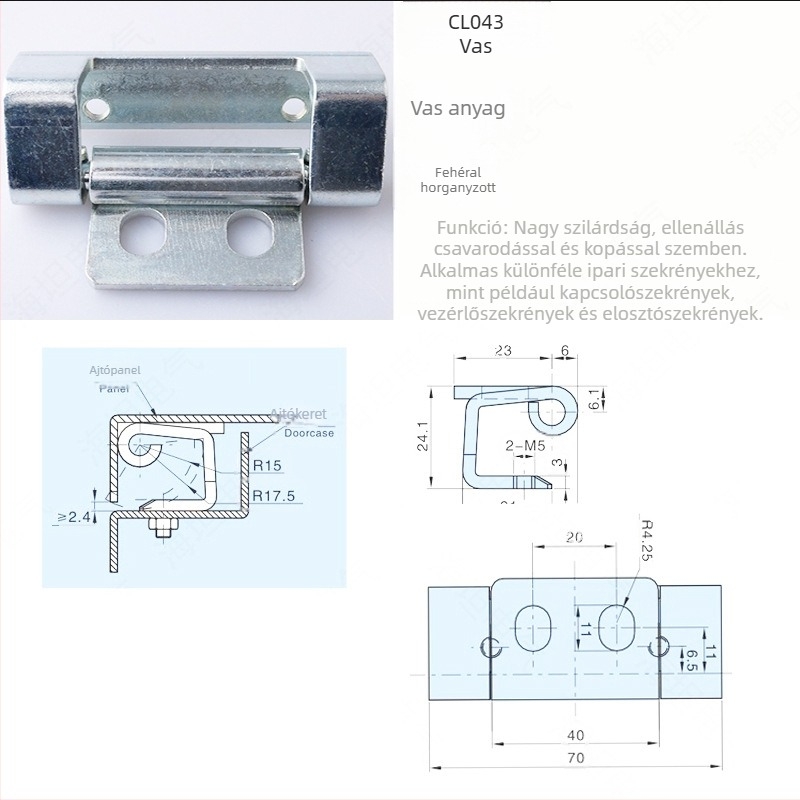 CL043 Vasból készült zsanér kék-zink bevonattal – elektromos/elosztó szekrényekhez – beépített rejtett ajtózsanér (formázott)