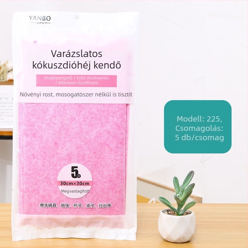 Kókuszhéjból készült edényekhez való törlőkendő, olajálló, nedvszívó, vastított, abrazív tisztító felülettel