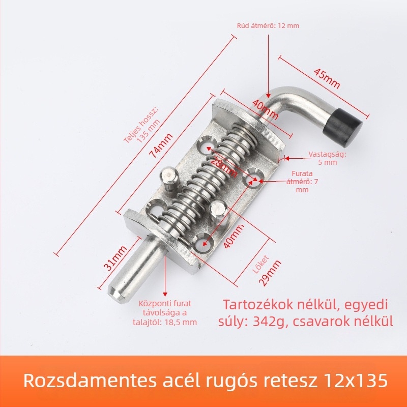 12x135 Rozsdamentes acél – záró- és pánt a villamos szekrényekhez, rugós sík zár, F-típus