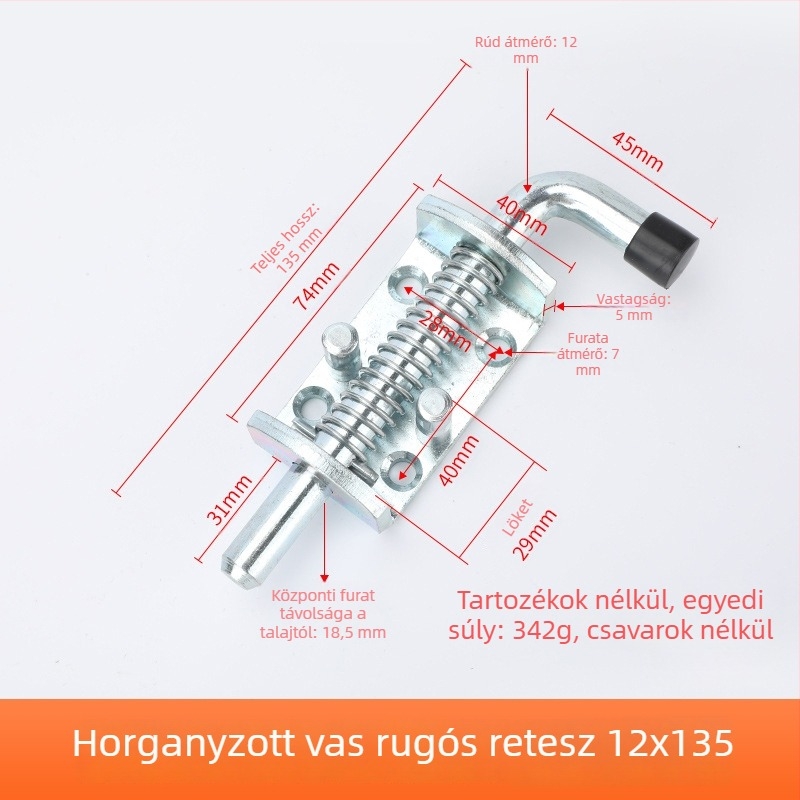 12x135 Rozsdamentes acél – záró- és pánt a villamos szekrényekhez, rugós sík zár, F-típus