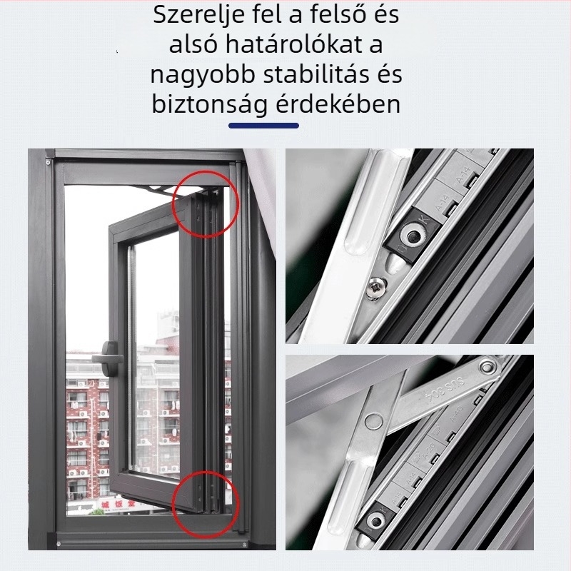 Alumínium ötvözetű ablakbiztonsági zár korlátozóval, nyitható és csúszó ablakokra