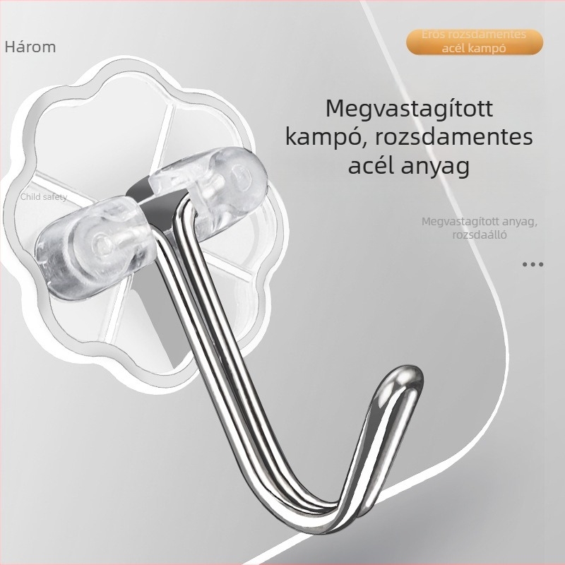 Erős ragasztós falikampó, átlátszó, fúrás nélküli, 5 kg teherbírás, műanyag