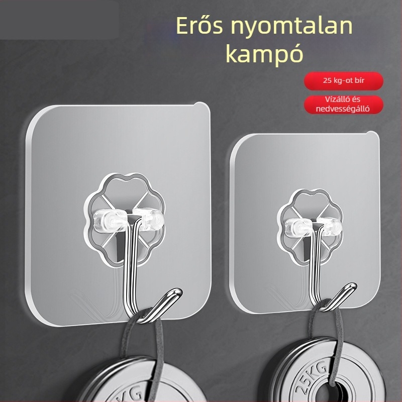 Erős ragasztós falikampó, átlátszó, fúrás nélküli, 5 kg teherbírás, műanyag