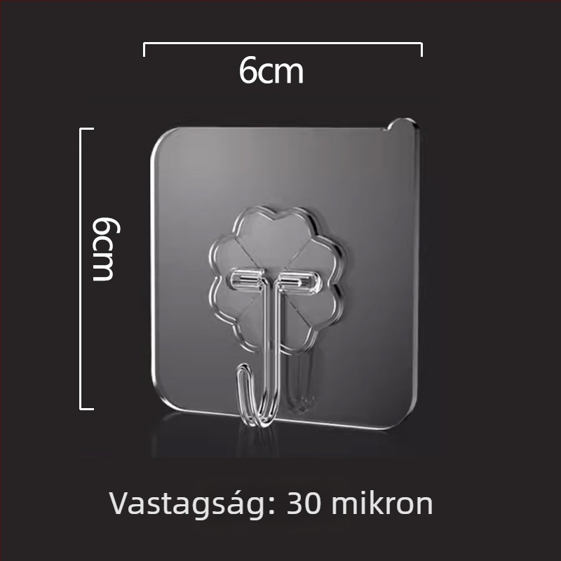 Erős ragasztós falikampó, átlátszó, fúrás nélküli, 5 kg teherbírás, műanyag