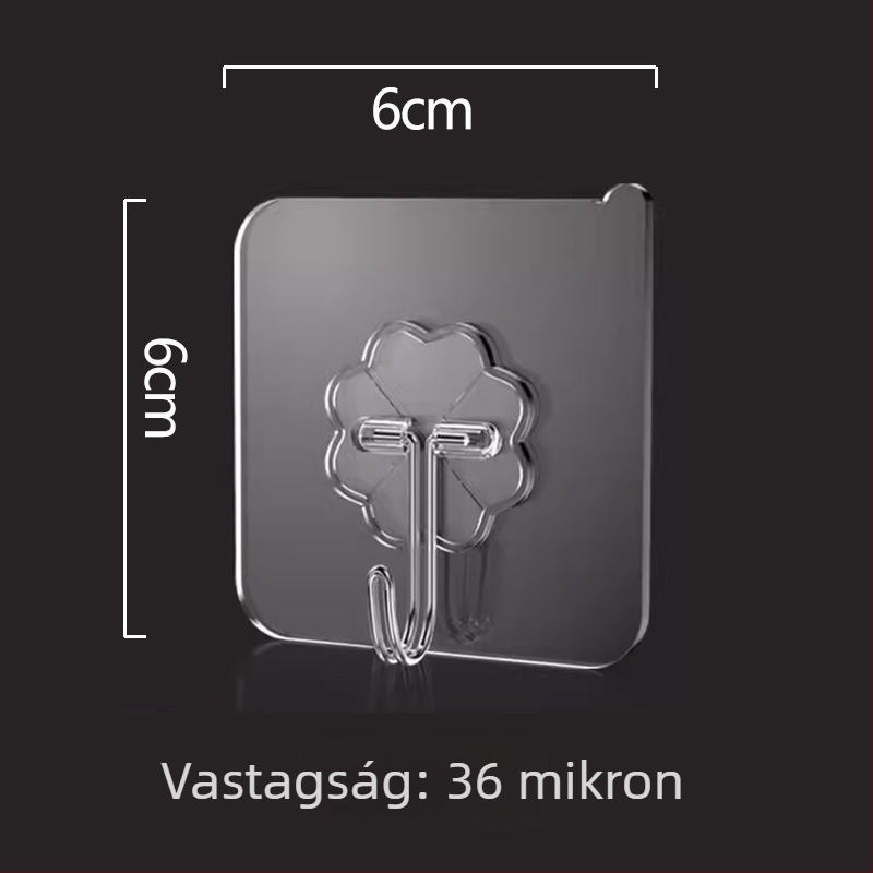Erős ragasztós falikampó, átlátszó, fúrás nélküli, 5 kg teherbírás, műanyag
