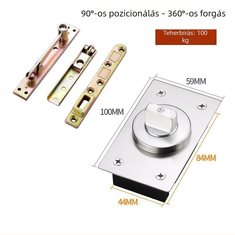 Masszív rugós ajtózsanér 90°-os pozicionálással és 360°-os forgással, rejtett rozsdamentes acélból