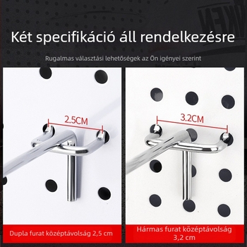 Lyukasztott panelhez készült akasztó készlet: háromlábú akasztó, polc akasztó, kalaptartó és telefon kiegészítő akasztó