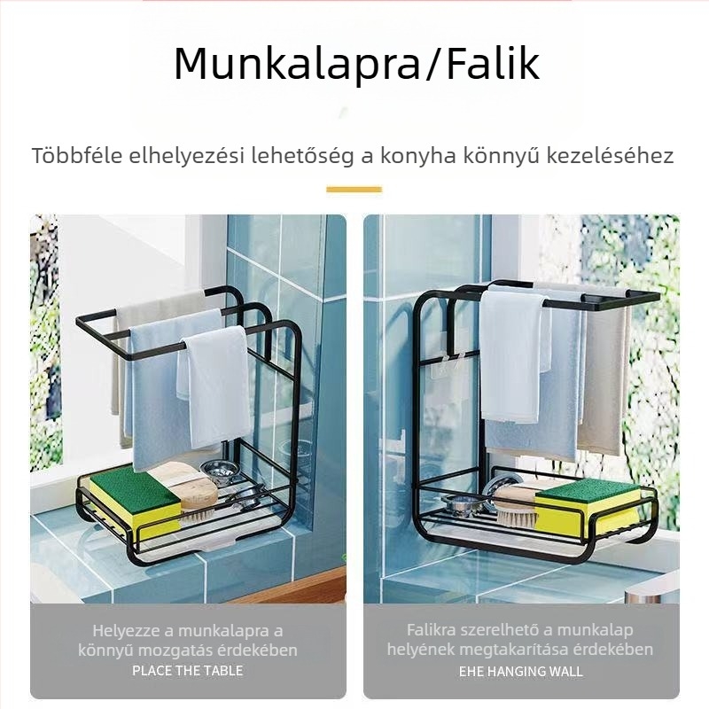 Fali konyhai szervező – törölközők, edények és mosogatókellékek tárolására, többfunkciós szárító és tárolópolc