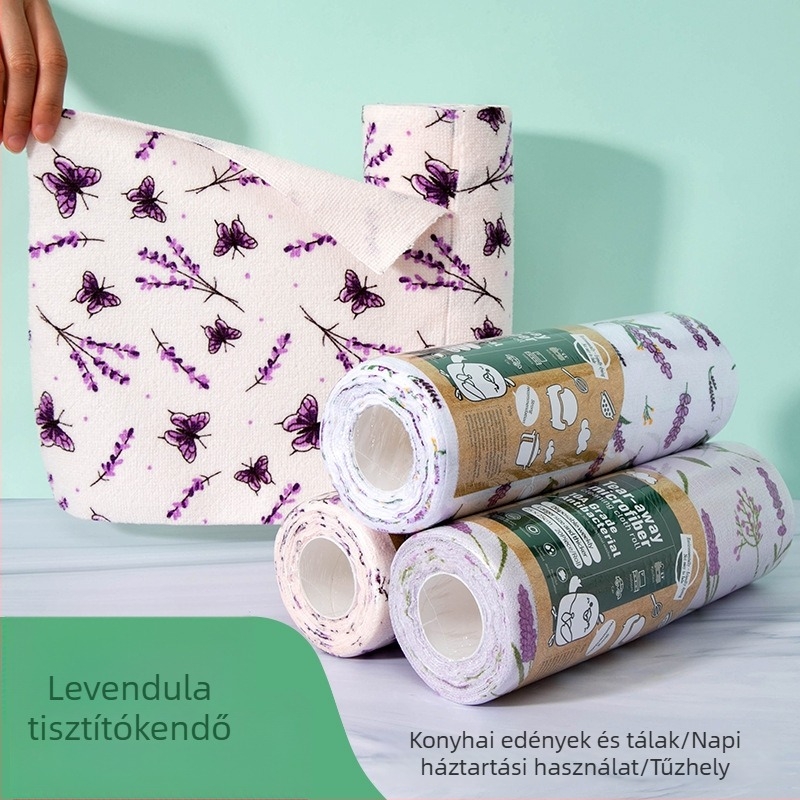 10A antibakteriális mikroszálas tisztító kendő levendula mintával, téphető tekercses csomagolásban, heti felhasználásra, konyha és otthon