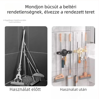 Vákuumos mop-tartó kampó, falra szerelhető, fúrás nélkül, fürdőszobai tároló