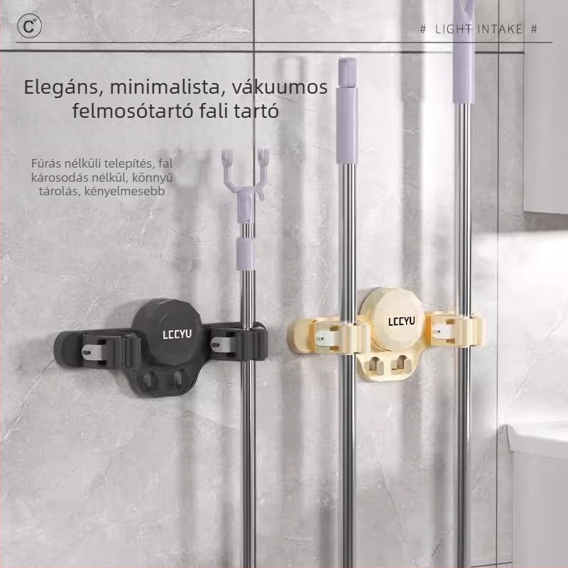Vákuumos mop-tartó kampó, falra szerelhető, fúrás nélkül, fürdőszobai tároló