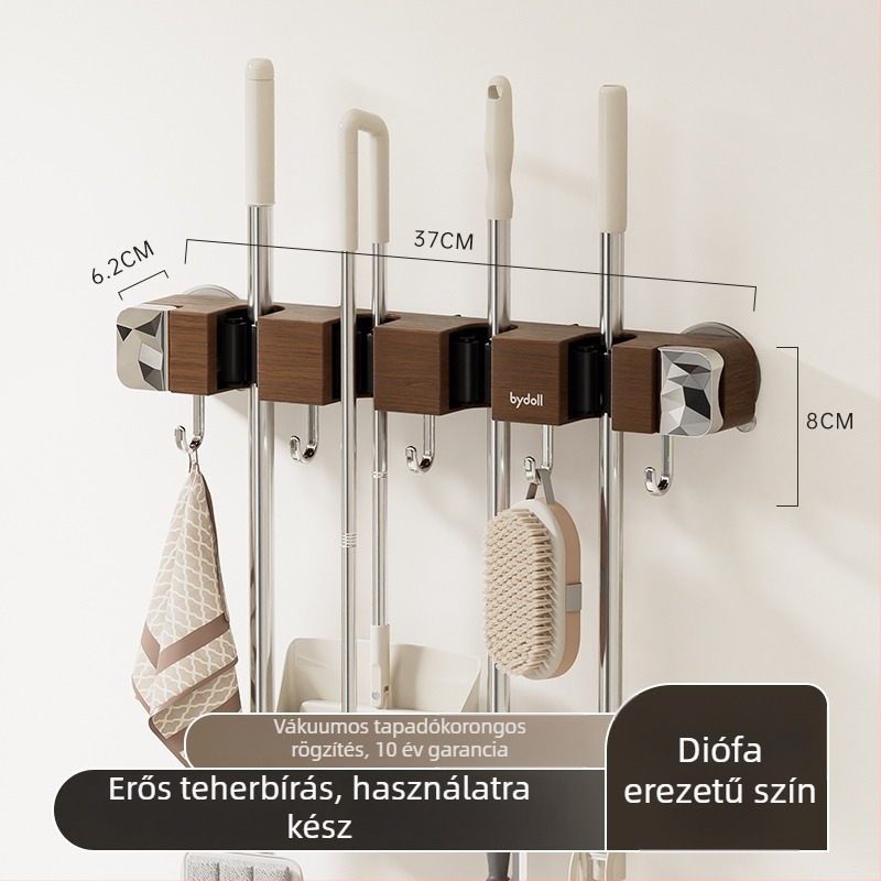 Tapadókorongos felmosó falra szerelhető klipsz – fa mintázat, könnyű luxus, retro fürdőszobai tároló fúrás nélkül