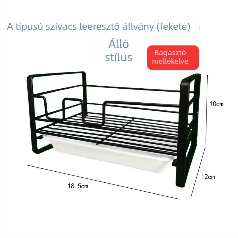 Vasdrótos konyhai polc szivacs lecsepegtetésére és edények törölközőinek tárolására — falra szerelhető vagy pultra tehető