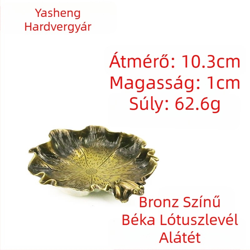Békával és lótuszlevél motívumos pohár alátét, fém pohártartó, szigetelt teás tálca, kreatív tál, antik tintás tál a teaceremóniához