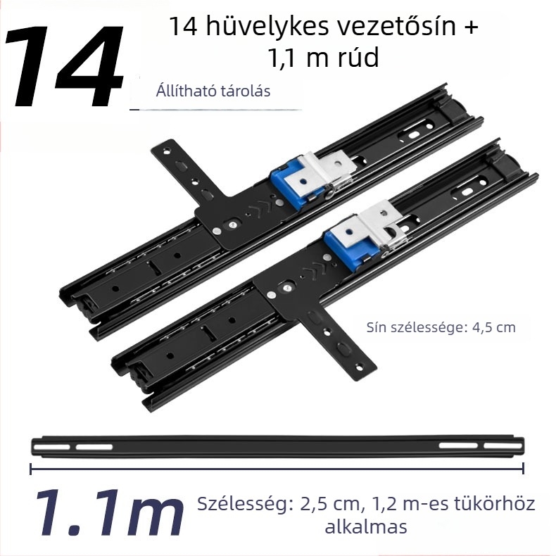 Erősített háromrészes ruhásszekrény-tükrös sín, toló-húzó és forgó, csendes, teljes testet érő teleszkópos vezető