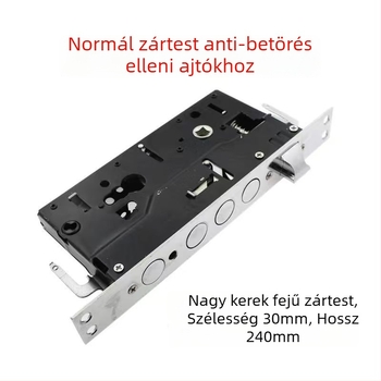 Rablás elleni ajtózár szett bejárati ajtókhoz, nagy kör alakú zártest, mechanikus cilinder, dupla ajtóhoz, fekete