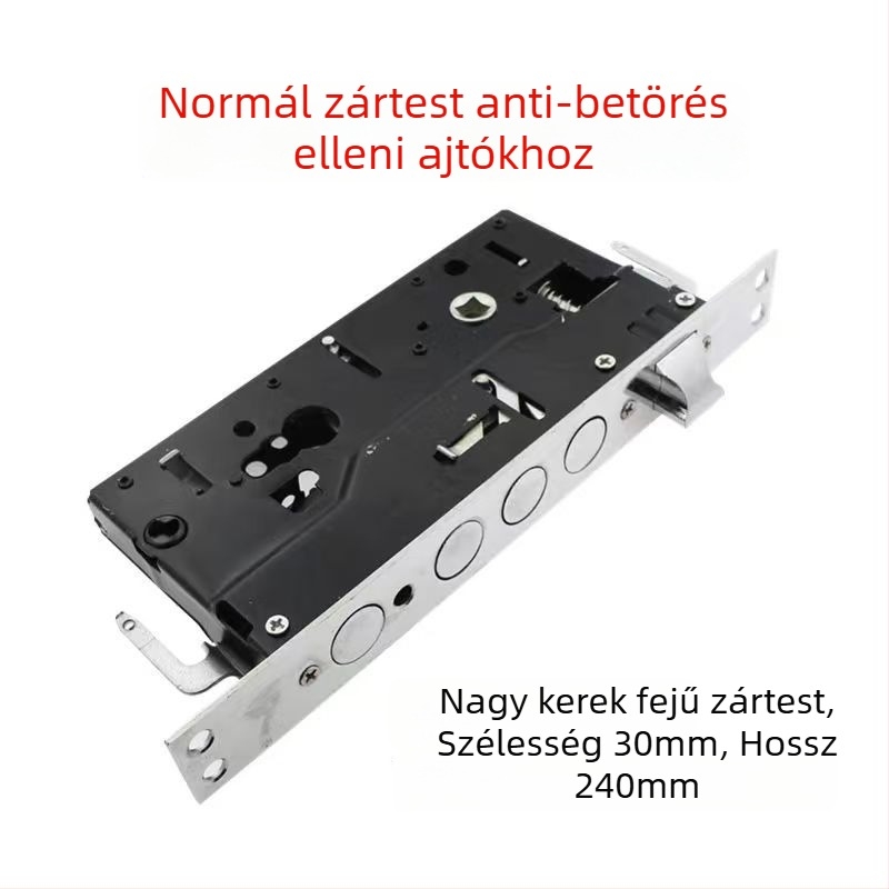 Rablás elleni ajtózár szett bejárati ajtókhoz, nagy kör alakú zártest, mechanikus cilinder, dupla ajtóhoz, fekete