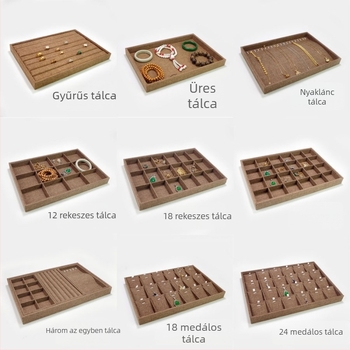 12 rekeszes fa ékszerkijelző tálca