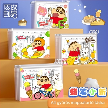 Átlátszó fájl taska húzófüllel, Crayon Shin-Chan és Doraemon dizájn, nagy kapacitású A4-es dokumentumokhoz