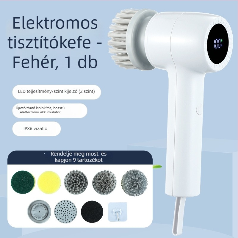 Többcélú elektromos tisztító ecset, vízálló edénytisztító ecset, konyha- és fürdőszobai sarka cserélhető fejjel, újratölthető kézi tisztító