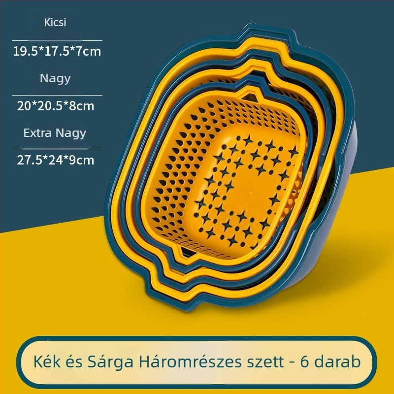 Hat darabos zöldség- és gyümölcsmosó és leeresztő kosárkészlet
