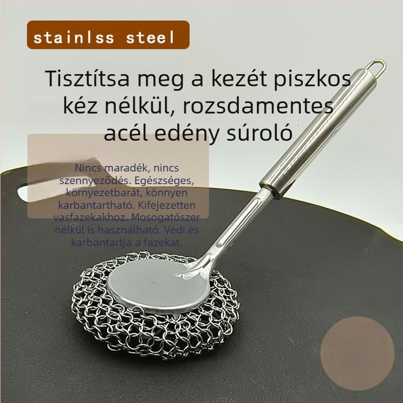 Hosszú nyelű rozsdamentes acél edénytisztító kefe, alkalmas edények és fazekak tisztítására