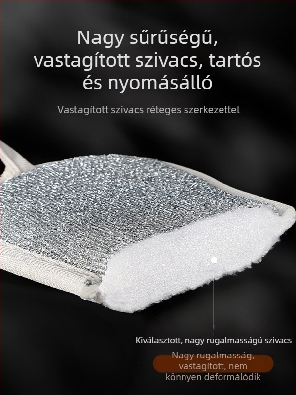 Kétszínű, vastított acéldrót konyhai törlőkendő edényekhez és fazekakhoz, tapadásmentes