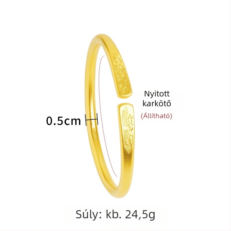 Női nyitott karkötő sárgaréz-ötvözetből, tartós szín, Béke és Öröm motívummal – divat ékszer
