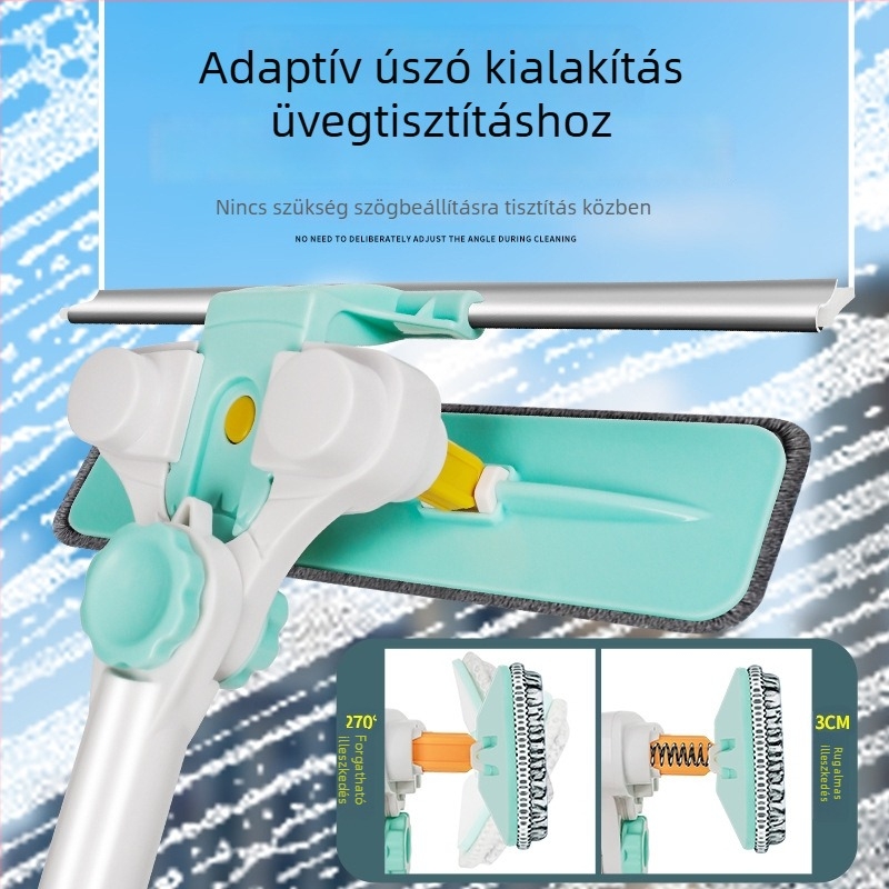 Teleszkópos kézi ablaktisztító magas épületekhez, külső üveghez, U‑alakú tisztítófej