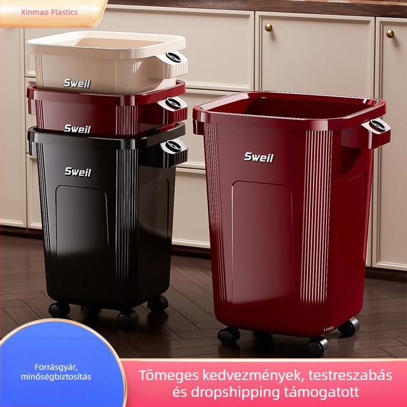 Kerekes műanyag szemetes, 12 L vagy nagyobb kapacitással, flip-top fedéllel, otthoni használatra (konyha, nappali, fürdőszoba); levehető tárolórekesz