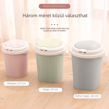 Fedéllel ellátott háztartási szemetes, nyomónyitású, ovális, 4 L, fürdőszoba, konyha, nappali, PP